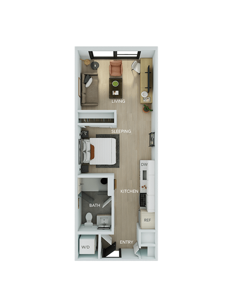 Floor plan for studio, 1 bath, 516 sqft